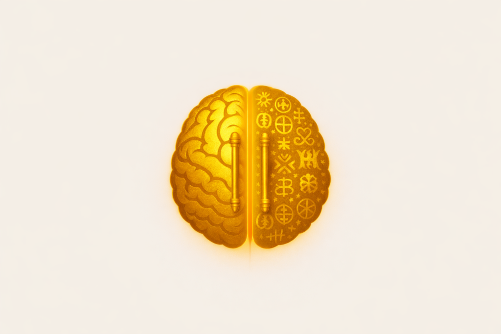 Golden brain split: organic left, symbolic right